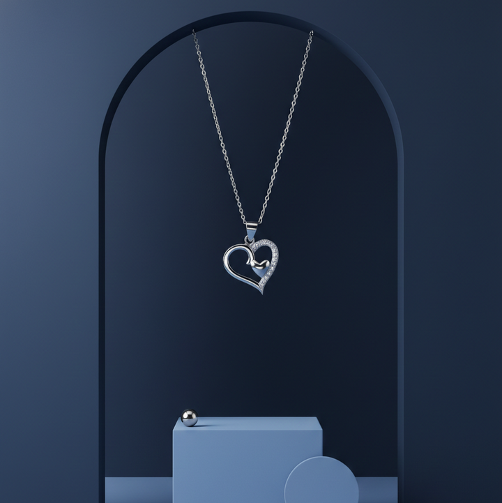 Eternal Love Sterling Silver Double Heart Chain Pendant