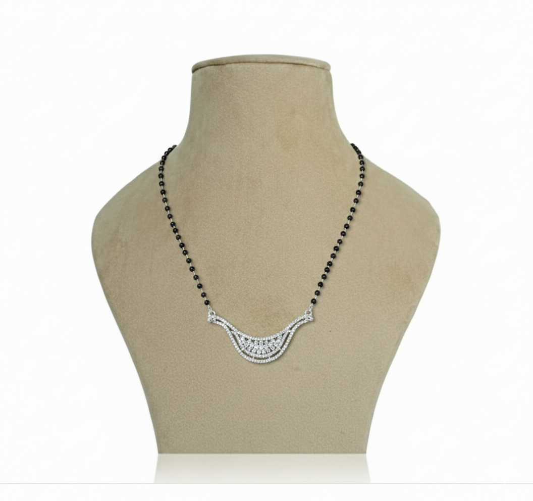 Sparkling Diamond Crescent Mangalsutra in Silver