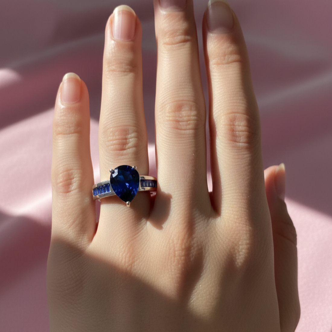 Vibrant Pear Sapphire Silver Ring