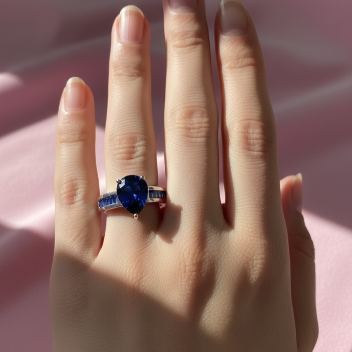 Vibrant Pear Sapphire Silver Ring