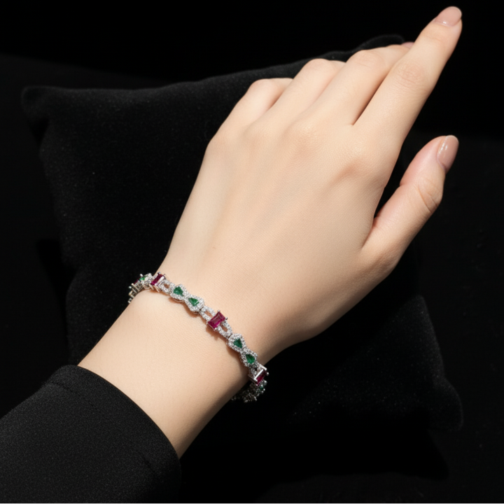 Elegant Ruby and Emerald Diamond Tennis Bracelet
