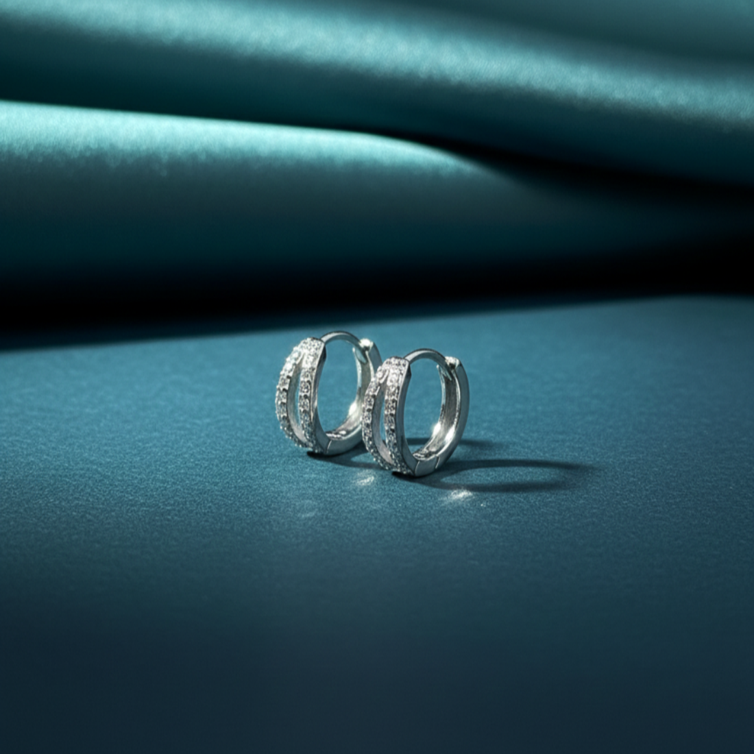 Double Row Diamond Sterling Silver Huggies