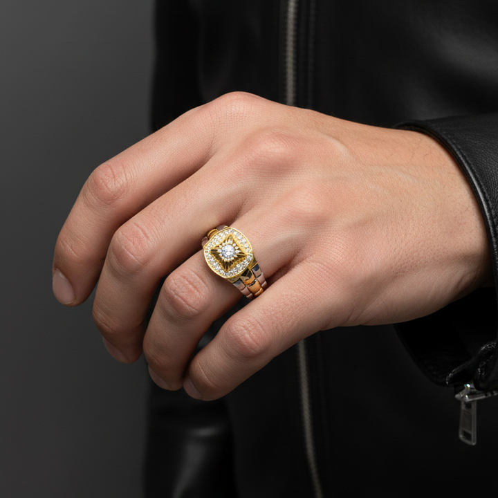 Luxury Two-Tone Presidential Link Statement Ring