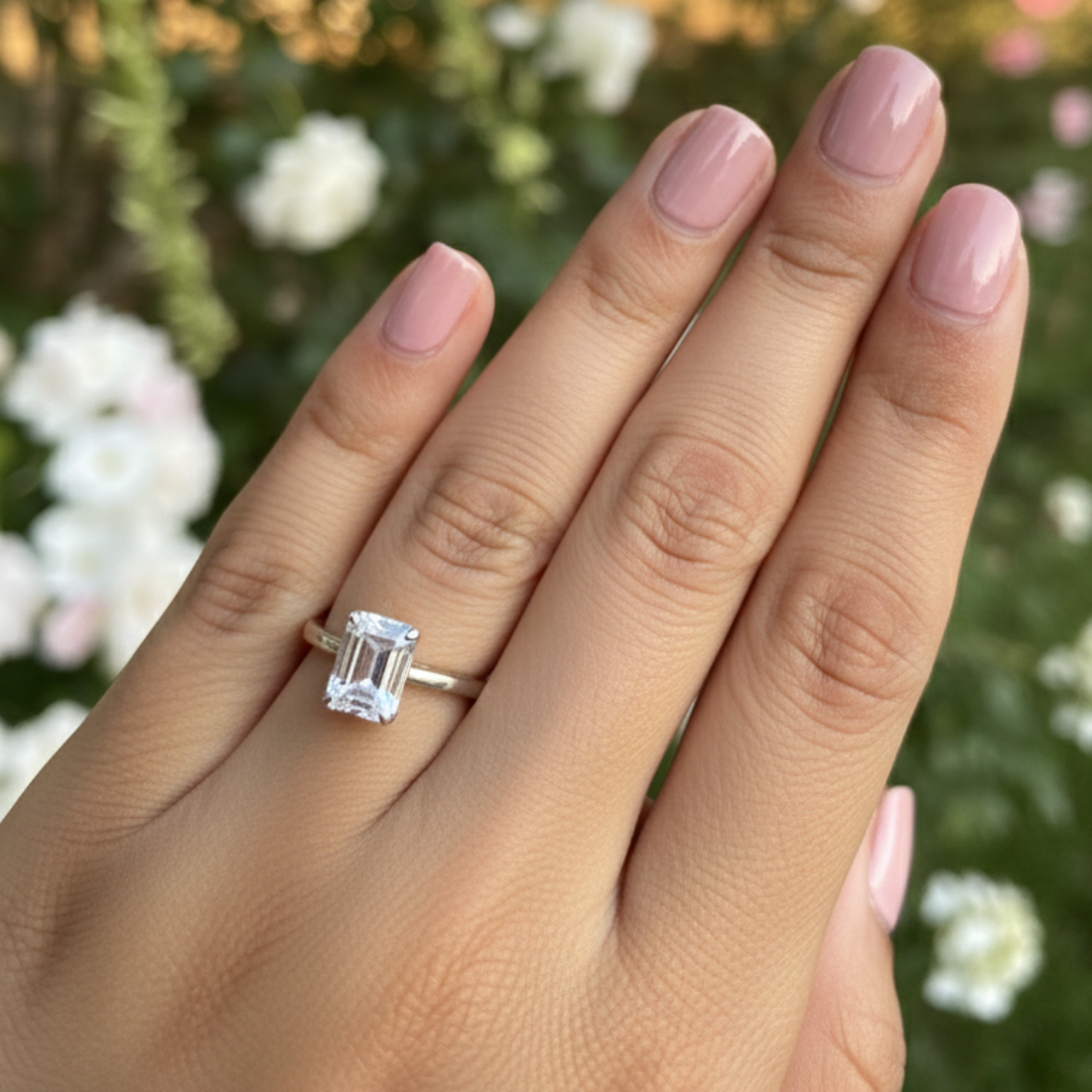 Elegant Solitaire Engagement Ring with a Large Emerald-Cut Diamond.