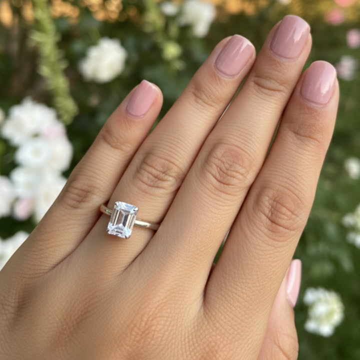 Elegant Solitaire Engagement Ring with a Large Emerald-Cut Diamond.