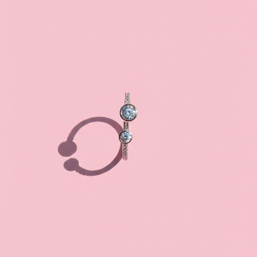 Dazzling Two-Stone Silver Open Cuff Ring