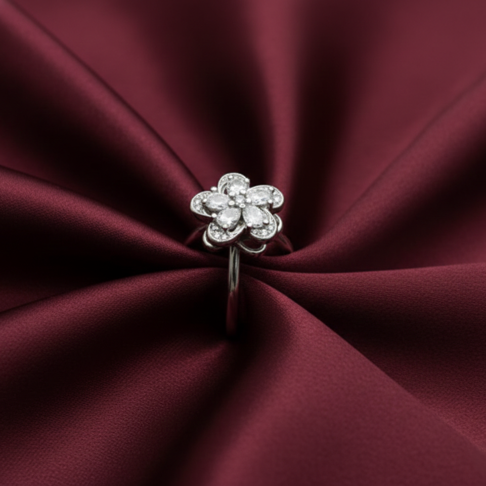 Eternal Bloom Six-Petal Rotating Flower Ring in Sterling Silver