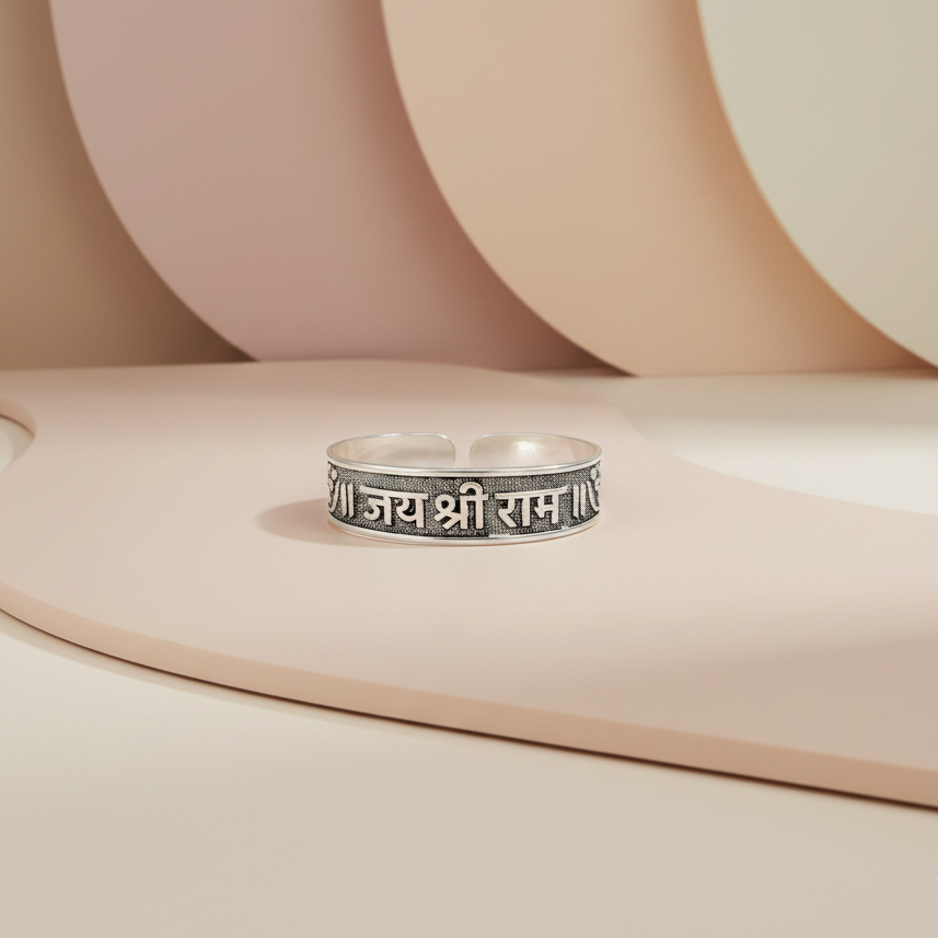 Divine Jai Shree Ram Engraved Silver Adjustable Kada