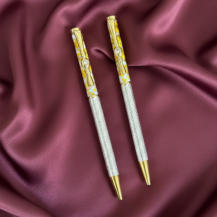 Elegant Handcrafted Silver Floral Embellished Ballpoint Pen