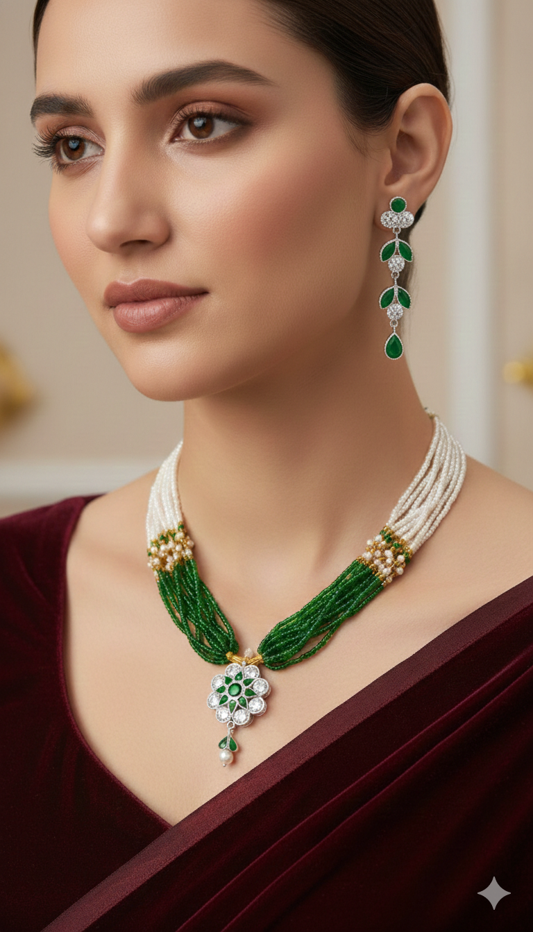 legant Maroon Pearl Floral Pendant Necklace