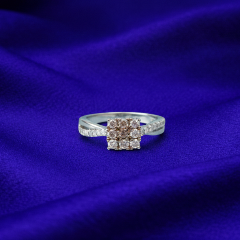 Elegant Silver Square Cluster Diamond Ring