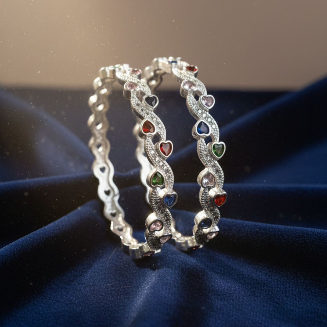 Whimsical Hearts & Zircon Bangle Romantic Sparkle