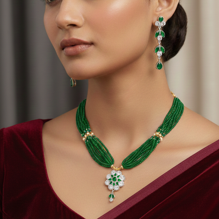 Elegant Floral Crystal and Bead Jewellery Set