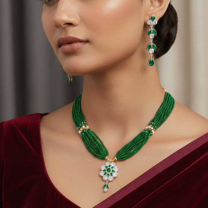 Elegant Floral Crystal and Bead Jewellery Set