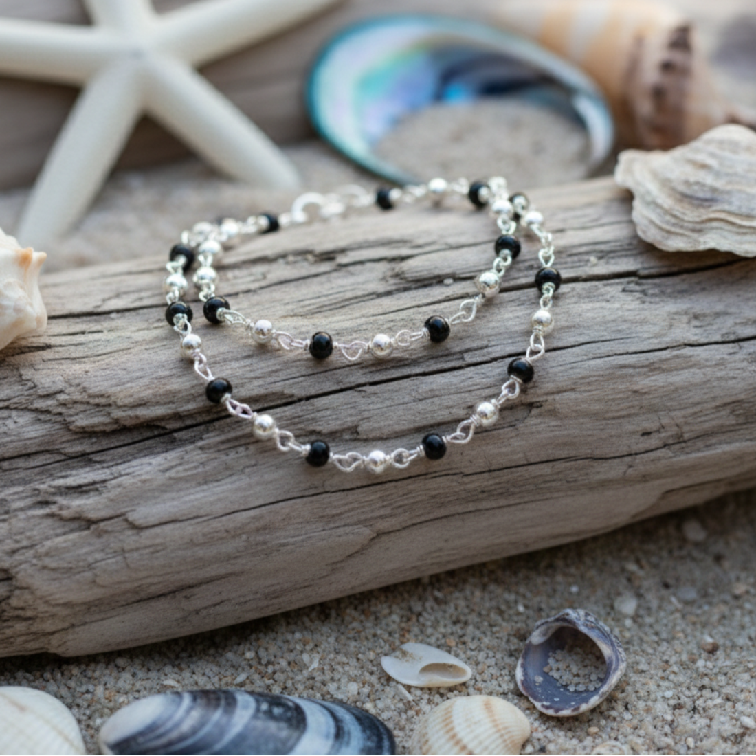 Classic Silver and Black Beaded Baby Bracelets