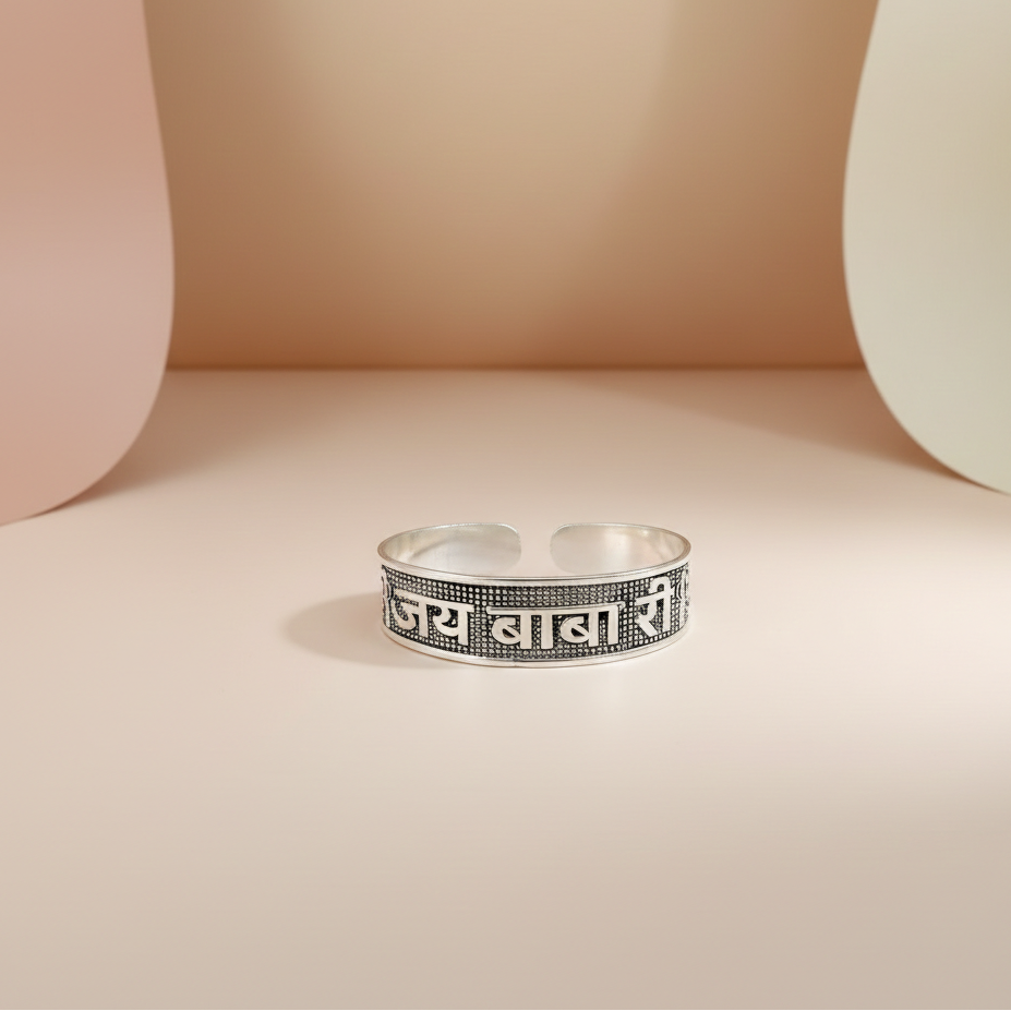 Traditional Oxidized Silver Jai Baba Ri Devotional Kada