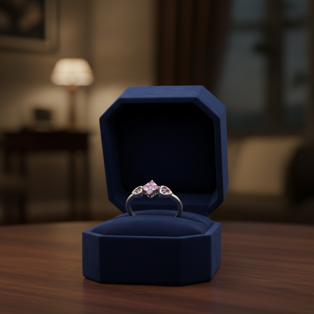 Delicate Silver Bypass Ring with Pink Star and Ruby Heart Gemstone Accents