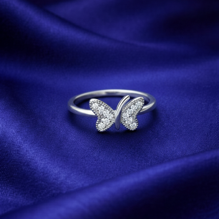 Elegant Silver Butterfly Sparkle Ring