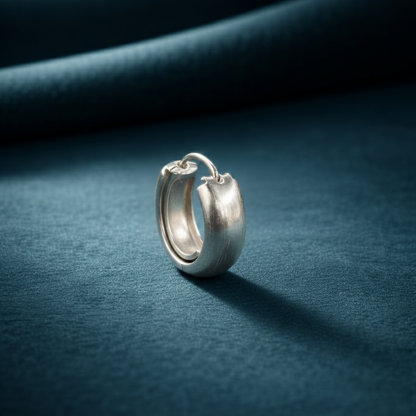 Timeless Brushed Silver Chunky Huggie Hoop Earrings - Balaji Jewellers