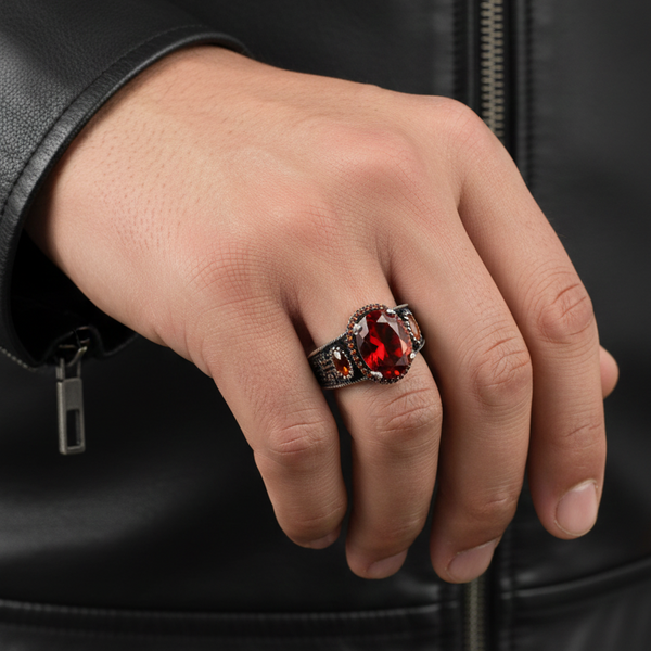 Vintage Oxidized Silver Orange Citrine Bohemian Statement Ring