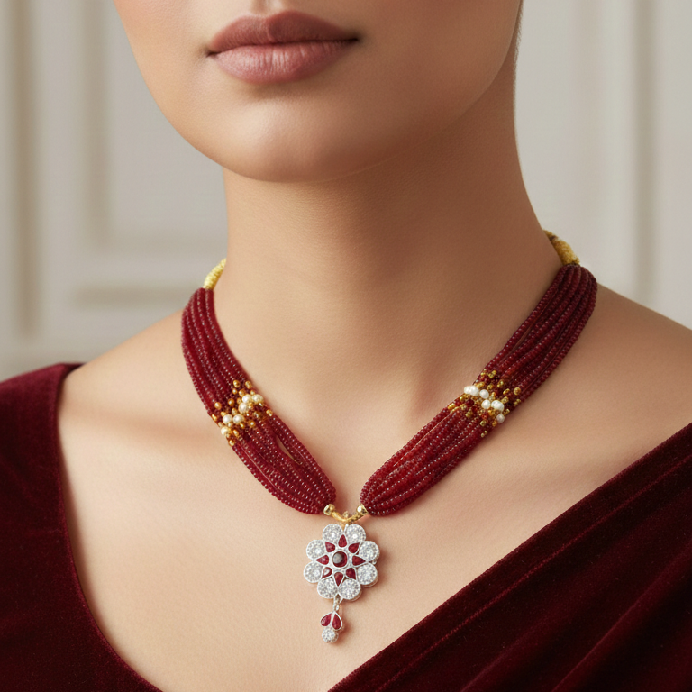 Elegant Floral Crystal and Bead Jewellery Set