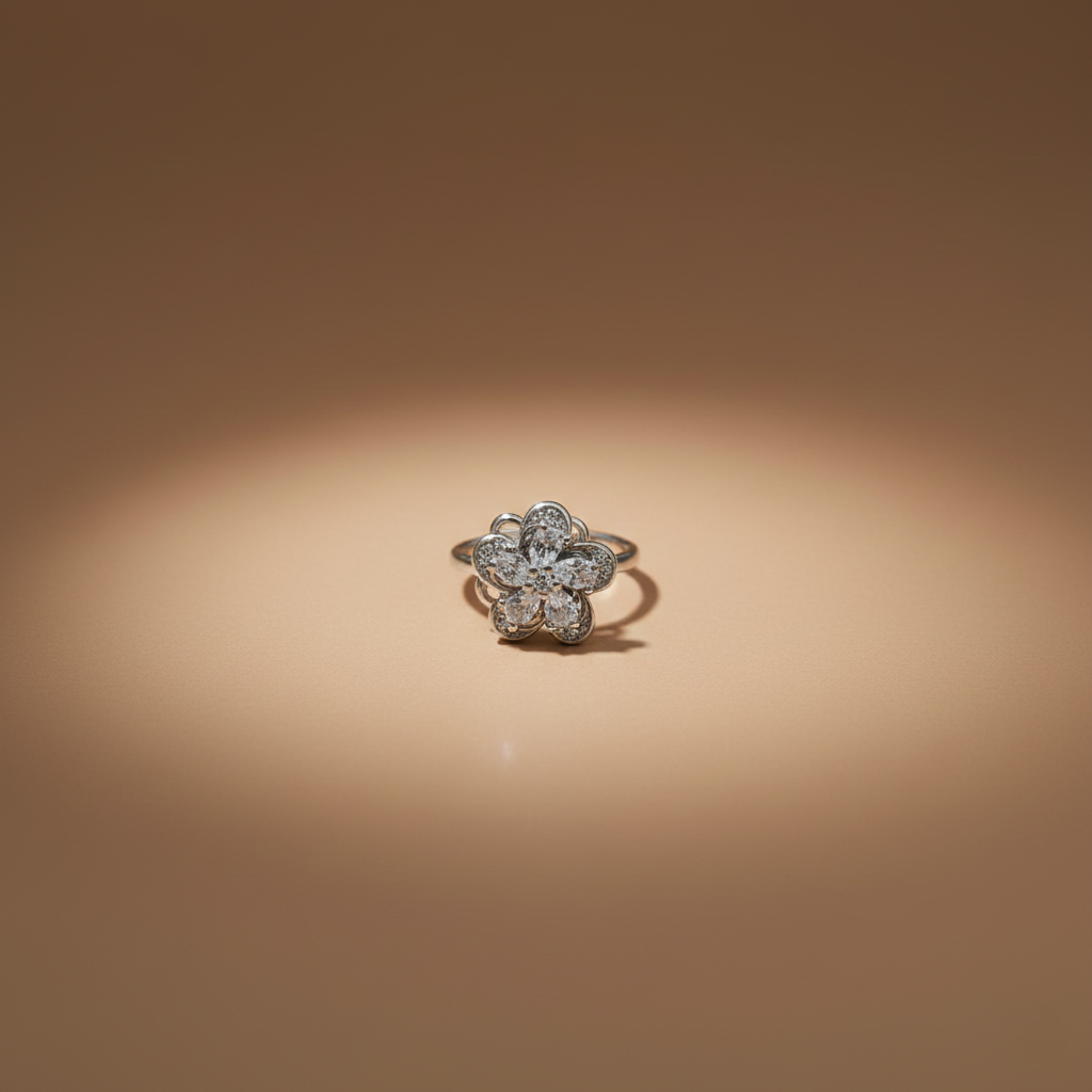 Eternal Bloom Six-Petal Rotating Flower Ring in Sterling Silver