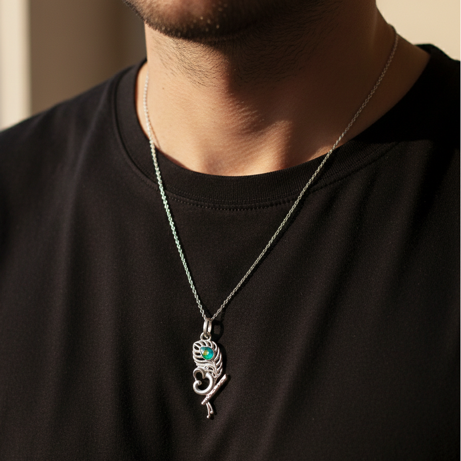 Elegant Leaf Pendant with Om and flute