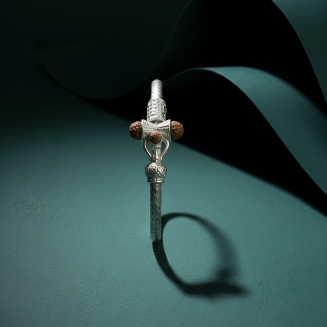 Striking Silver Kada Geometric Chevron Pattern