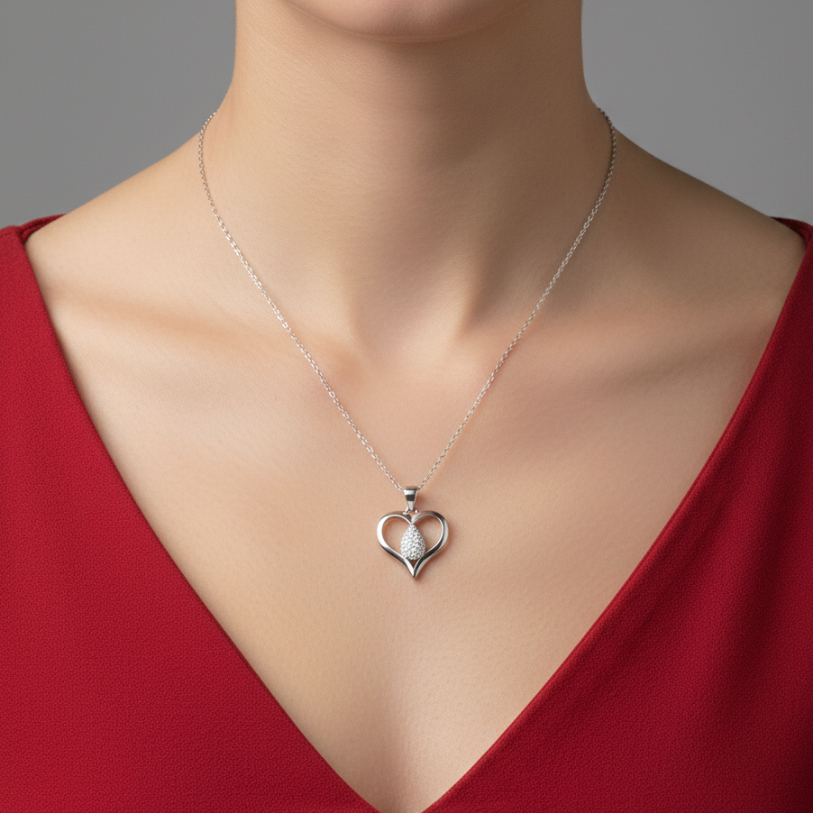 Eternal Heart Teardrop Chain Pendant Sterling Silver & Cubic Zirconia