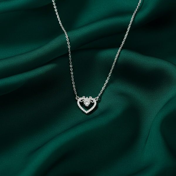 Eternal Love Heart Dancing Stone Silver Necklace