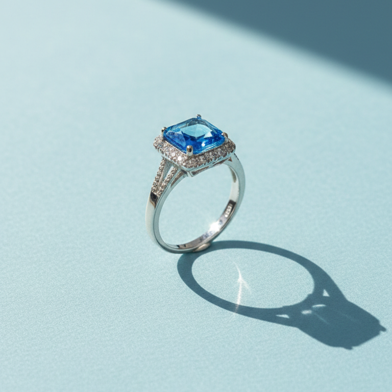 Elegant Radiant-Cut Blue Topaz Halo Ring in Sterling Silver