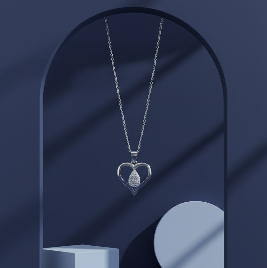 Eternal Heart Teardrop Chain Pendant Sterling Silver & Cubic Zirconia