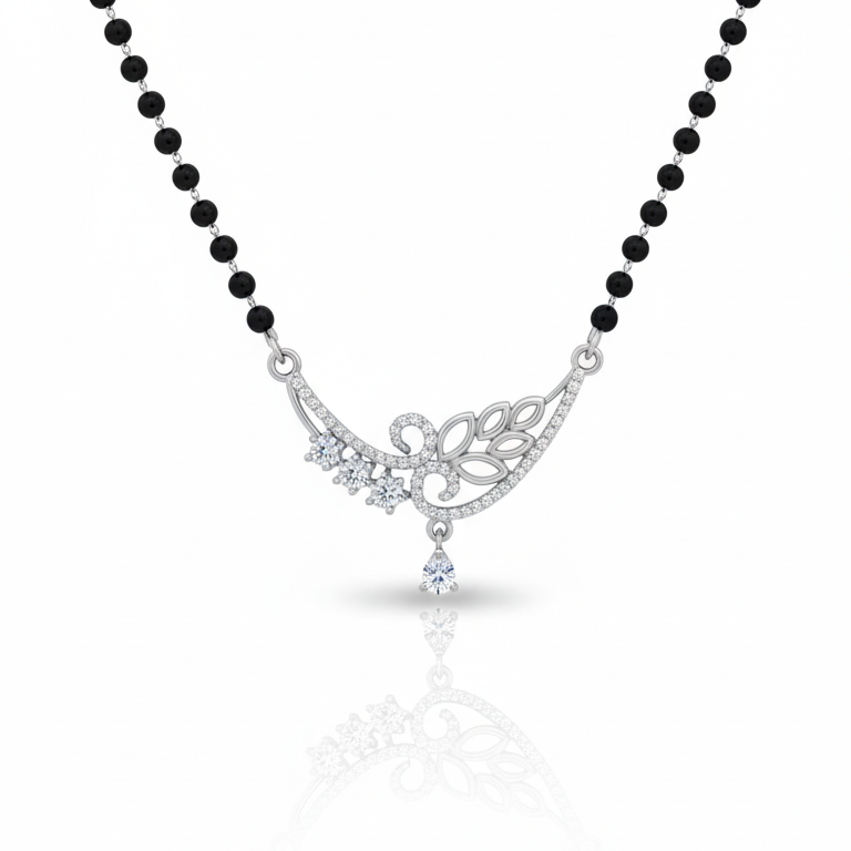 Elegant Floral Diamond Mangalsutra with Pear-Cut Drop in Sterling Silver