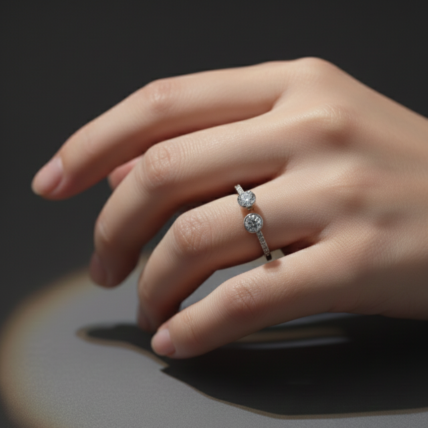 Dazzling Two-Stone Silver Open Cuff Ring