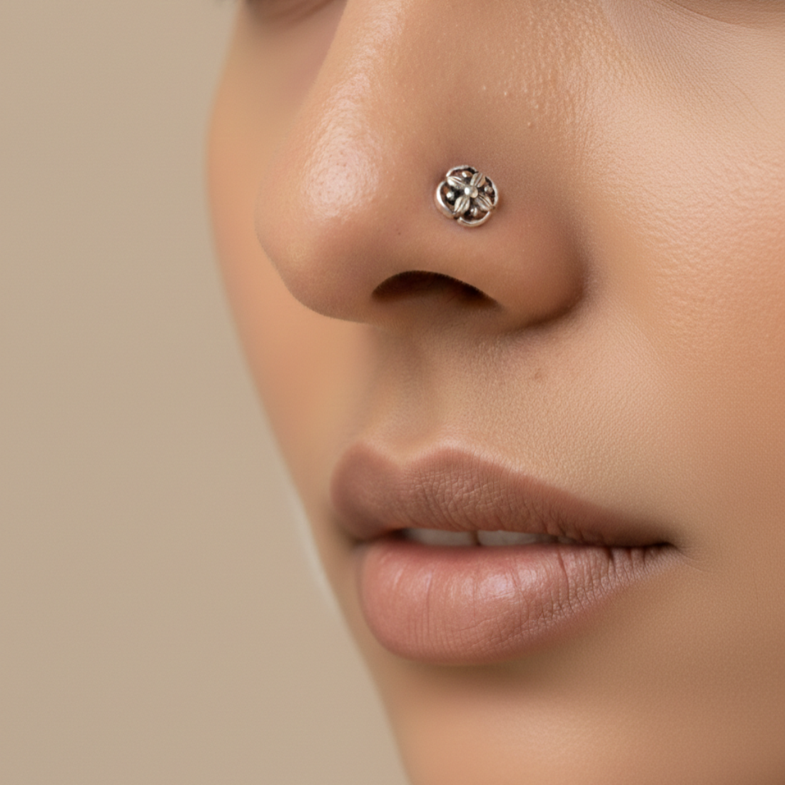 Oxidized Silver Floral Bloom Nose Pin
