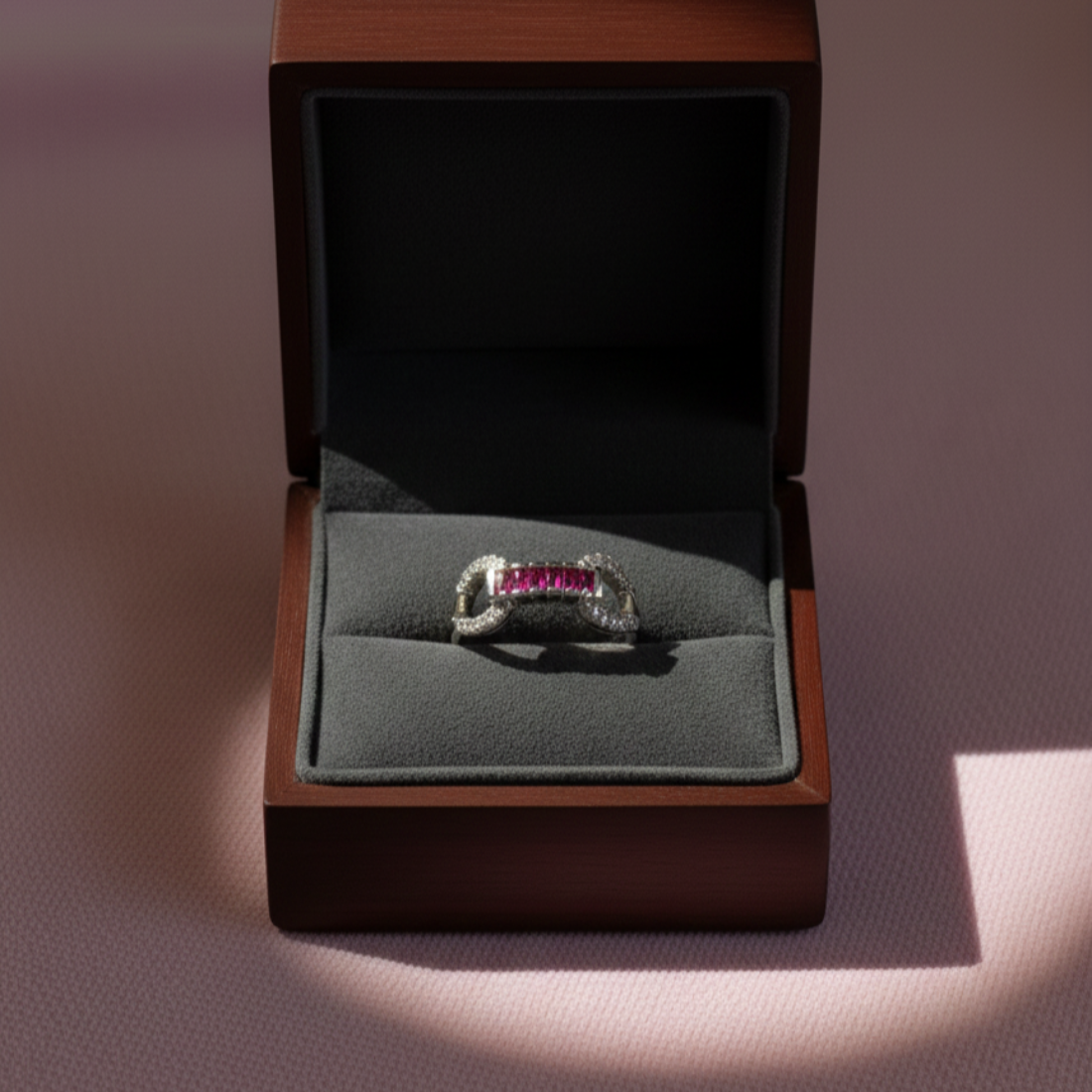 Exquisite Magenta and Diamond Link Ring