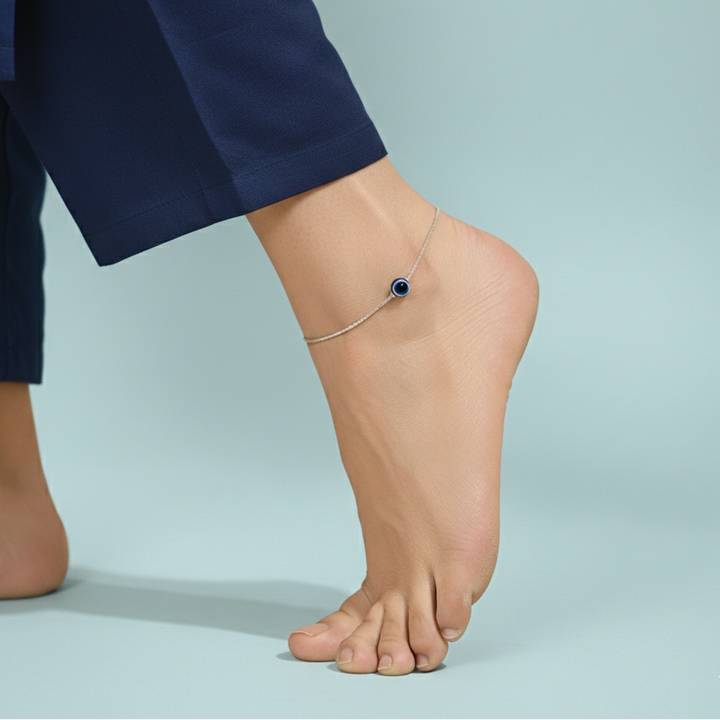 Delicate Anklet with Single Evil Eye Charm