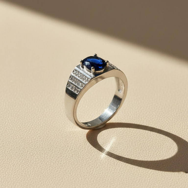 legant 925 Sterling Silver Oval Blue Sapphire Ring