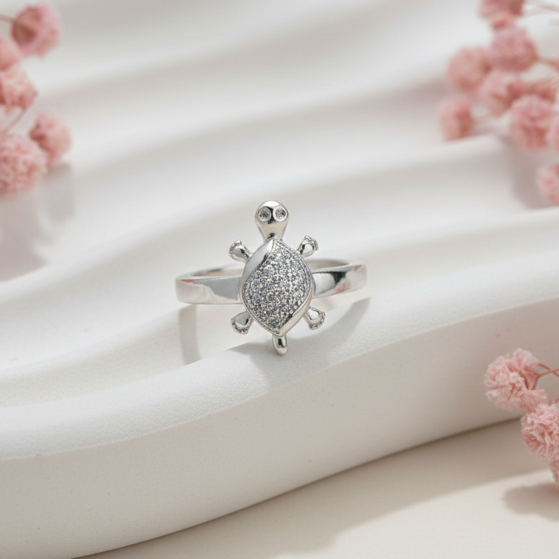 Eternal Tortoise Diamond Accent Sterling Silver Promise Ring