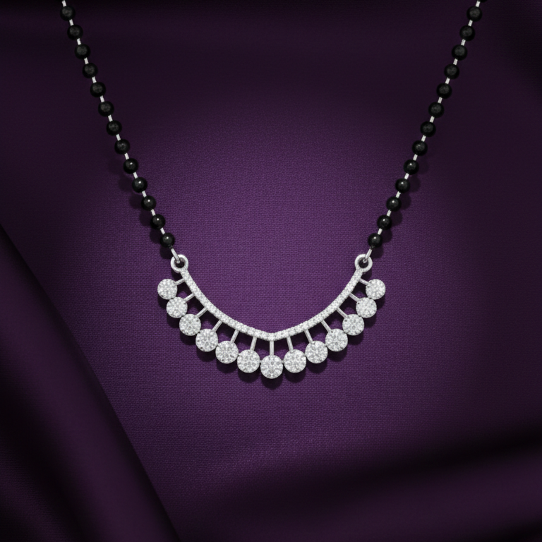 Diamond Mangalsutra in Sterling Silver - Shimmering Crescent Design - Balaji Jewellers