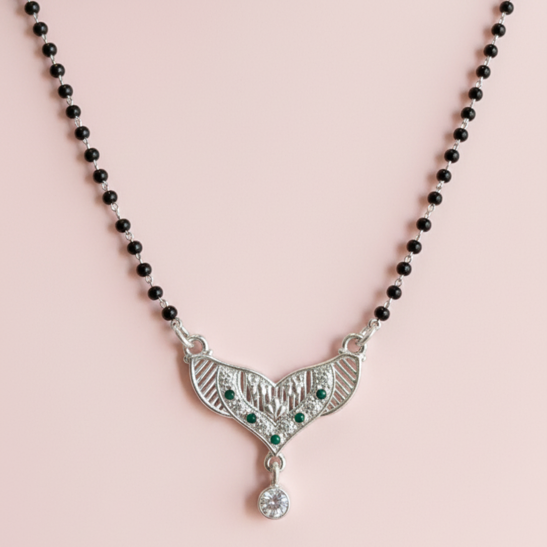 Elegant Silver Emerald Mangalsutra