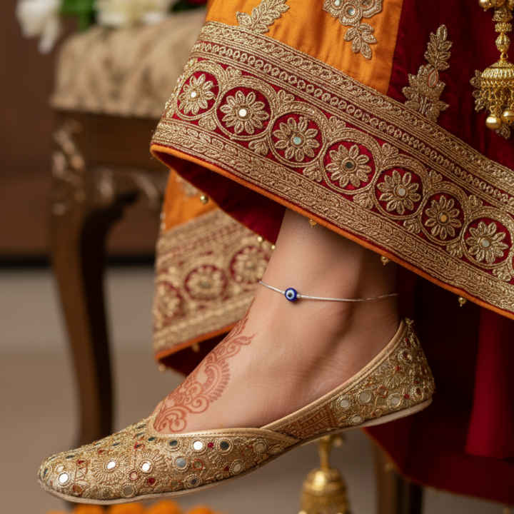 Delicate Silver Anklet with Single Evil Eye Charm