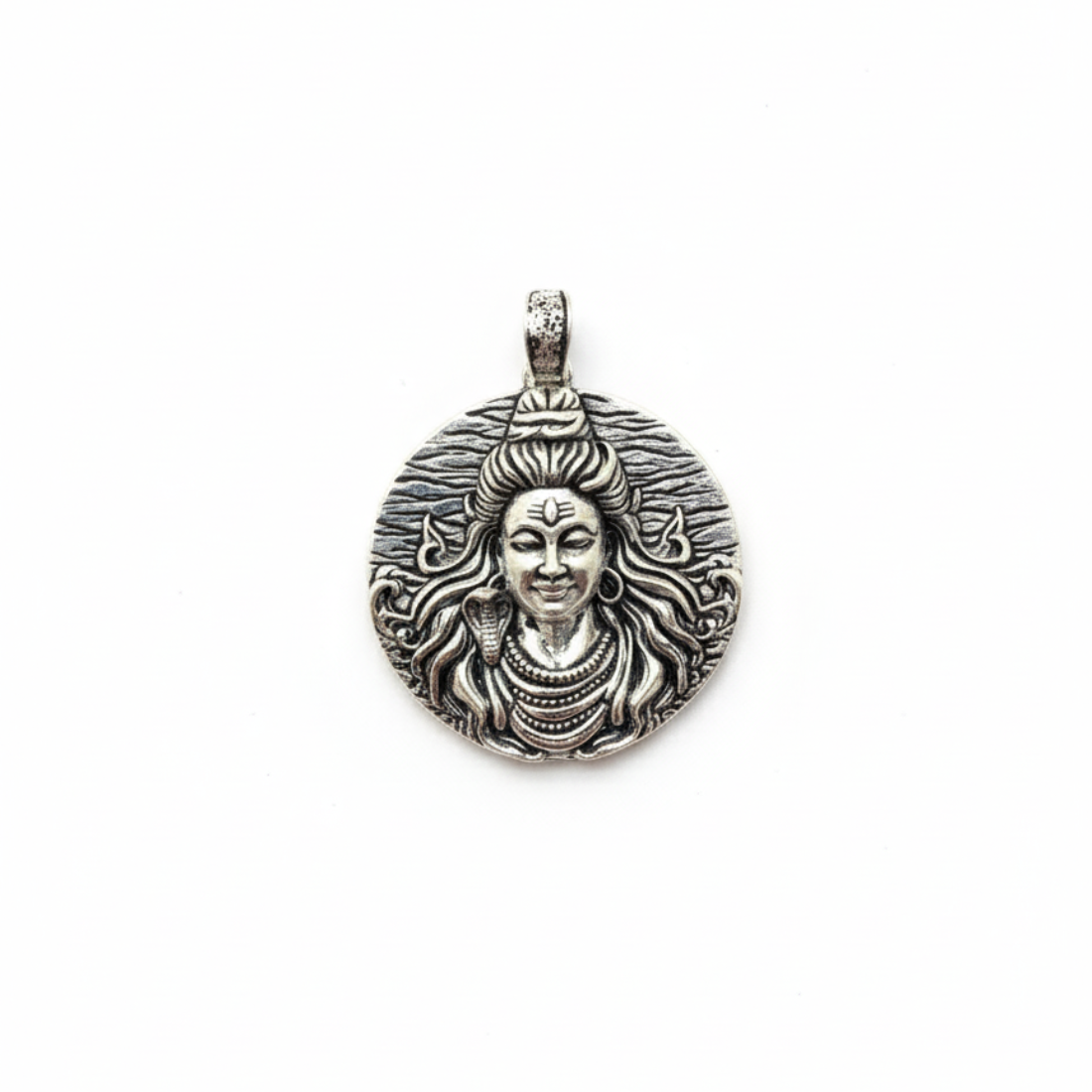 Divine Lord Shiva Face Oxidized Silver Medallion Pendant