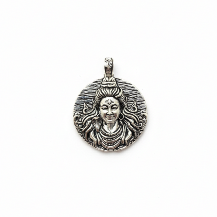 Divine Lord Shiva Face Oxidized Silver Medallion Pendant