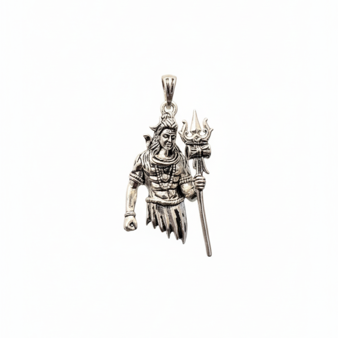 Oxidized Silver Lord Shiva Pendant with Trishul and Damru