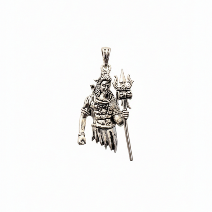 Oxidized Silver Lord Shiva Pendant with Trishul and Damru