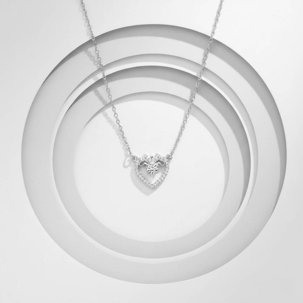 Eternal Love Heart Dancing Stone Silver Necklace