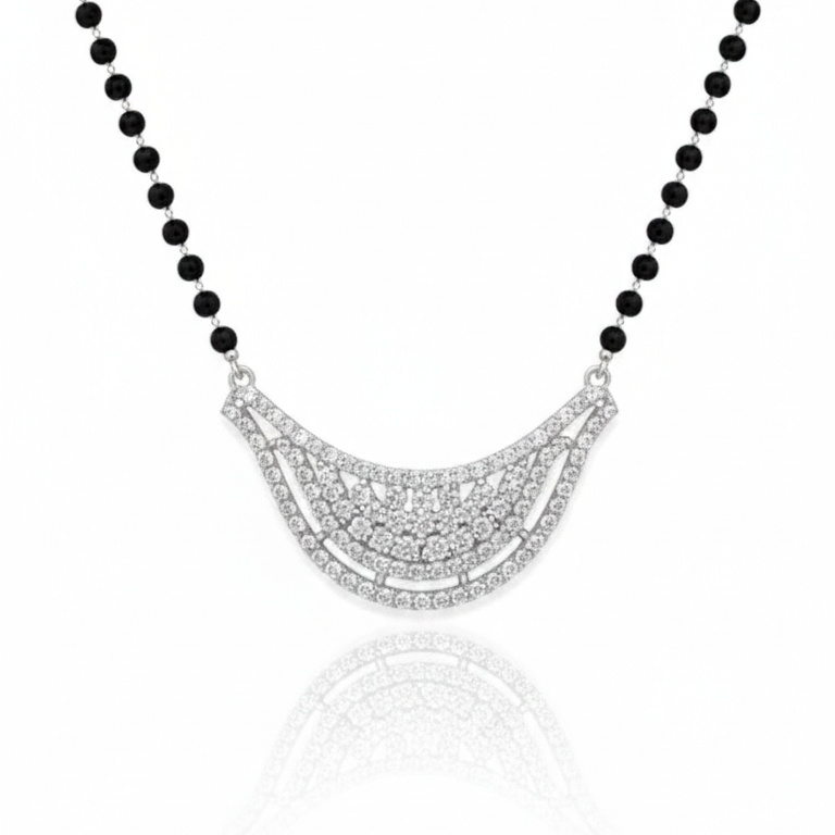Sparkling Diamond Crescent Mangalsutra in Silver