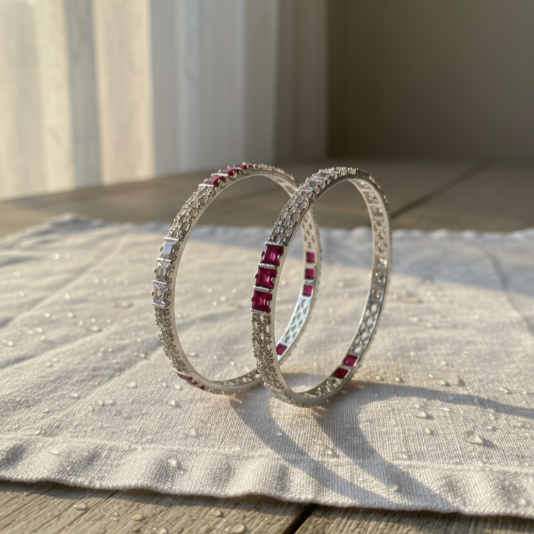 Contemporary Ruby & Zircon Bangle Bold Sparkle