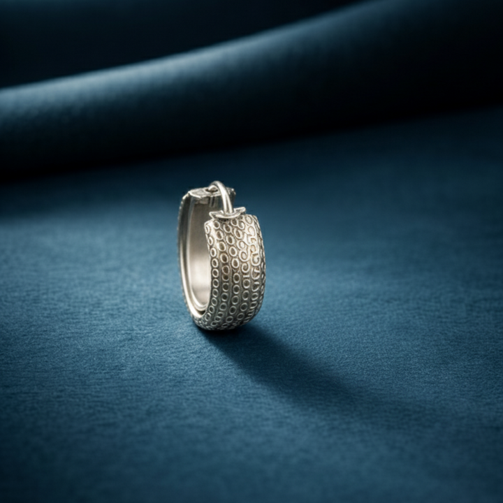 Elegance Embossed Textured Silver Huggie Hoop Earrings